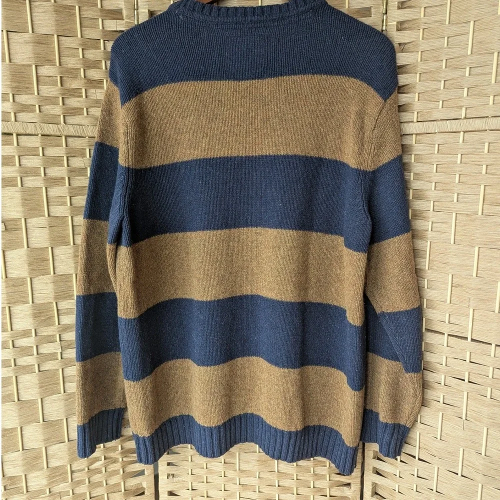 Club Room Lambswool Blend Striped Crew Neck Sweater Navy Blue Brown Mens‎ Sz XL